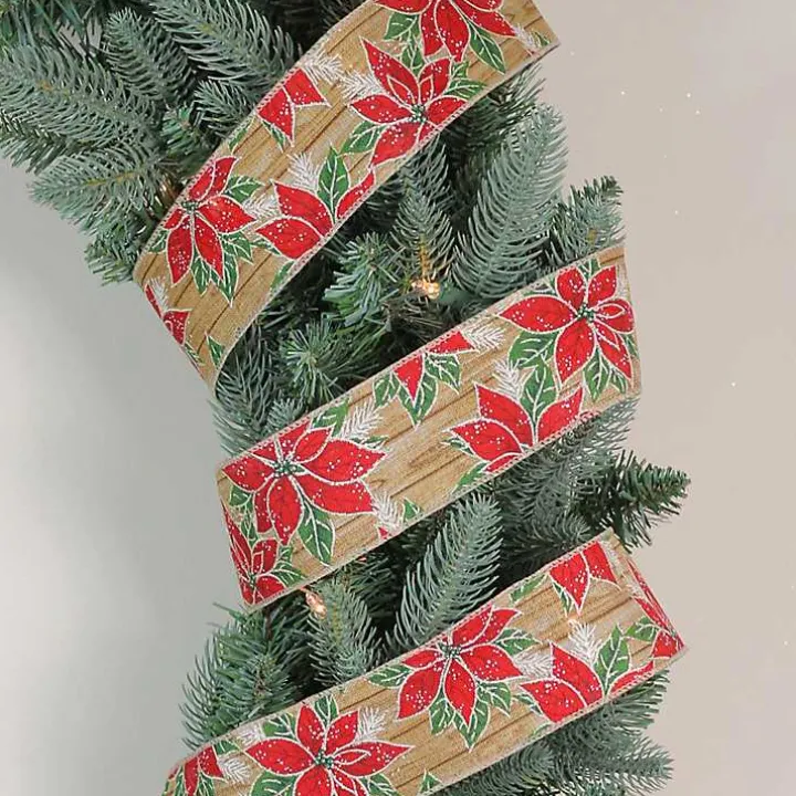 Red and Green Poinsettia 16 yard Christmas Ribbon