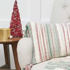 Red and Green Striped Christmas Lumbar Pillow