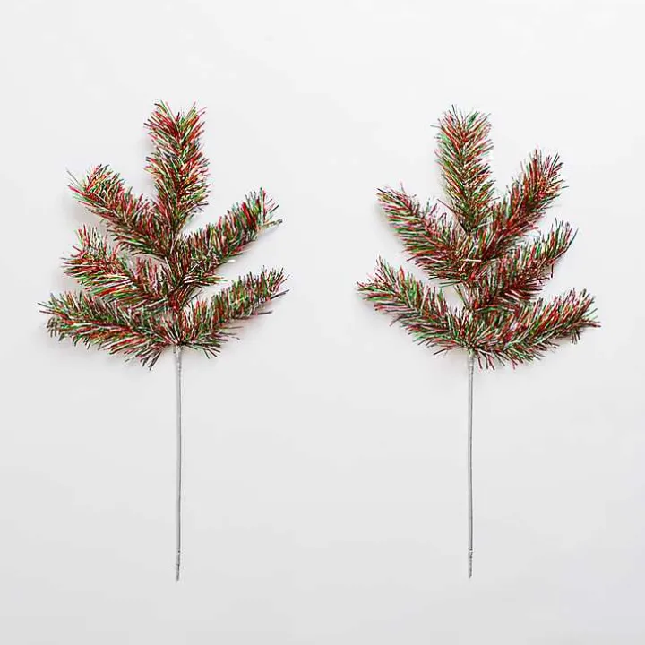 Red and Green Tinsel Picks, Set of 2