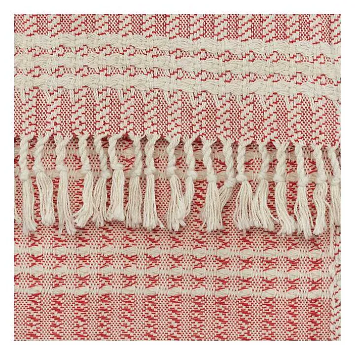 Red and Ivory Striped Cotton Throw