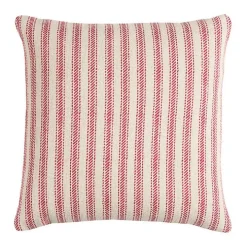 Red and Natural Ticking Stripe Pillow
