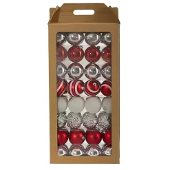 Red and Silver Shatterproof Ornaments, Set of 64