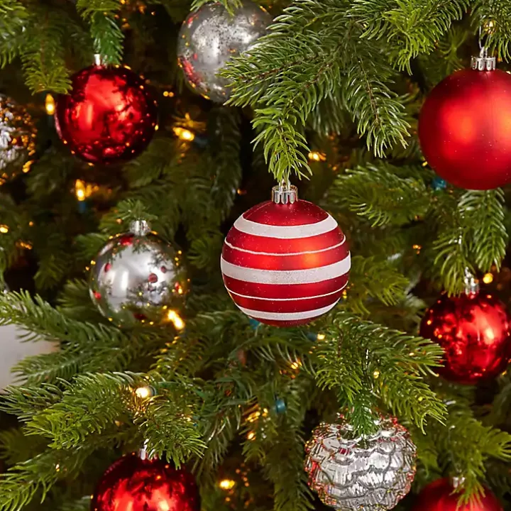 Red and Silver Shatterproof Ornaments, Set of 64