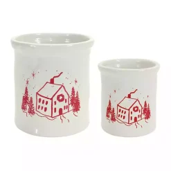 Red and White Holiday Home Crock
