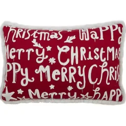 Red and White Merry Happy Christmas Lumbar Pillow