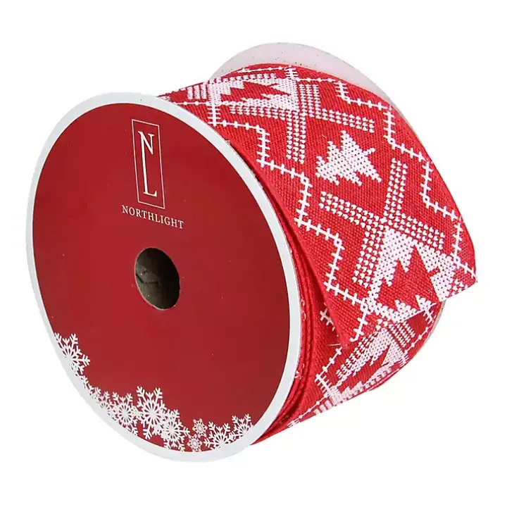 Red and White Nordic Tree 16 yard Christmas Ribbon