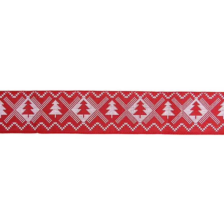 Red and White Nordic Tree 16 yard Christmas Ribbon