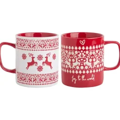 Red and White Reindeer Sweater Mugs, Set of 2