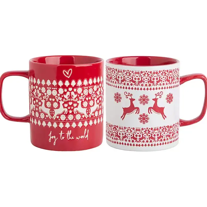 Red and White Reindeer Sweater Mugs, Set of 2