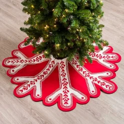 Red and White Snowflake Shaped Tree Skirt