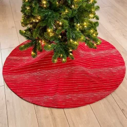 Red and White Stitching Christmas Tree Skirt
