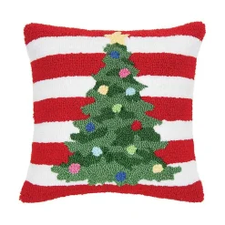 Red and White Striped Christmas Tree Pillow