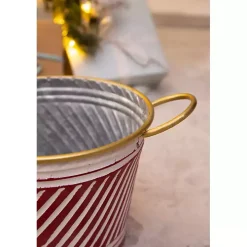 Red and White Striped Christmas Tin Container
