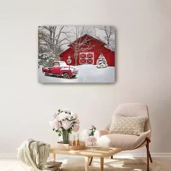 Red Barn in Winter Canvas Art Print, 24x32