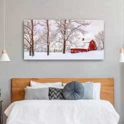 Red Barn Winter Wonderland Canvas Print, 60x30 in.