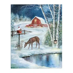 Red Barn with Deer Canvas Art Print