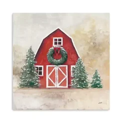Red Barn with Wreath Canvas Art Print