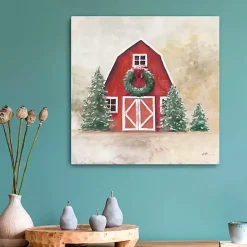 Red Barn with Wreath Canvas Art Print