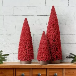 Red Berry Cone Christmas Trees, Set of 3