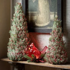 Red Berry Frosted Mini Tabletop Trees, Set of 2