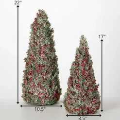 Red Berry Frosted Mini Tabletop Trees, Set of 2