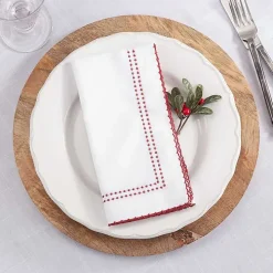 Red Border Embroidered Napkins, Set of 4