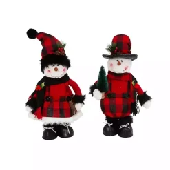 Red Buffalo Check Standing Snowmen, Set of 2