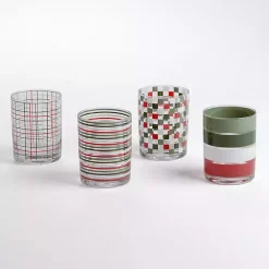 Red Checkered Drinking Glasses, Set of 4