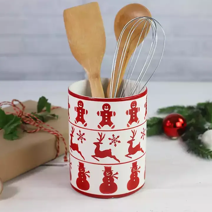 Red Christmas Characters Utensil Holder