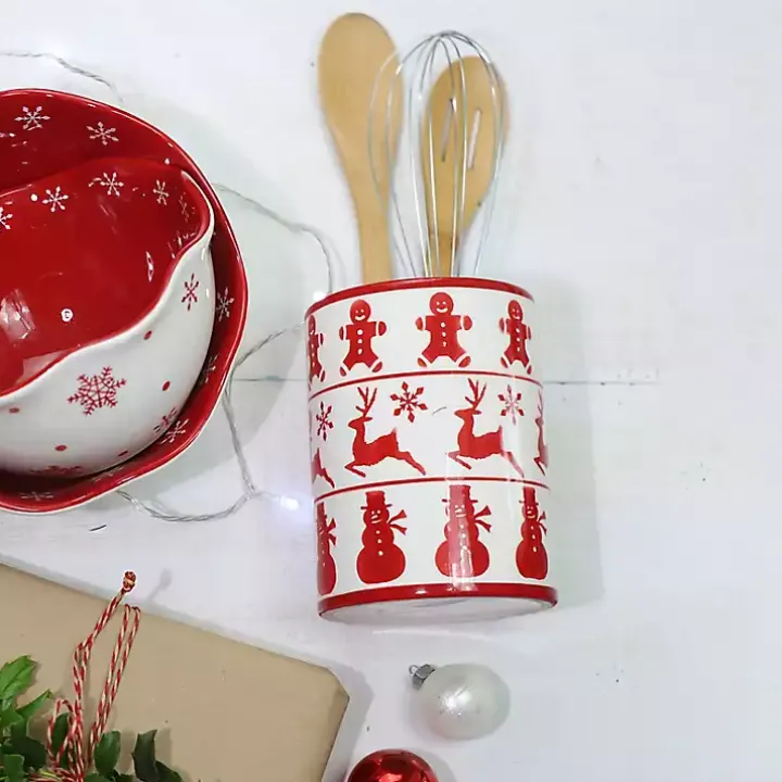 Red Christmas Characters Utensil Holder