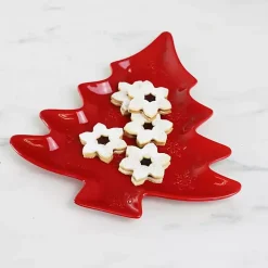 Red Christmas Tree and Snowflakes Serving Platter