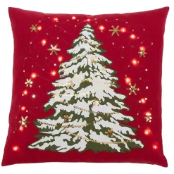 Red Christmas Tree LED Square Pillow