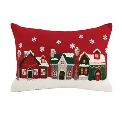 Red Christmas Village Lumbar Pillow