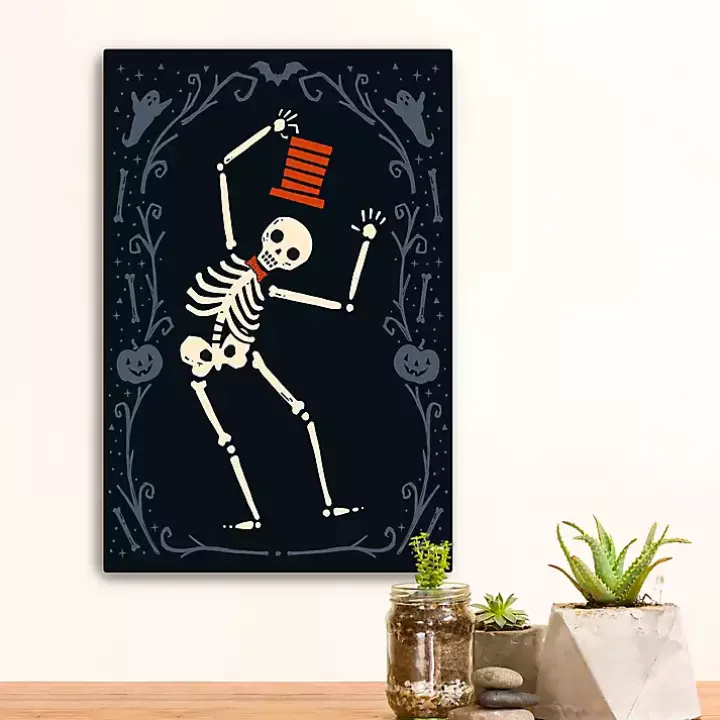 Red Dancing Skeleton Man Halloween Wall Plaque