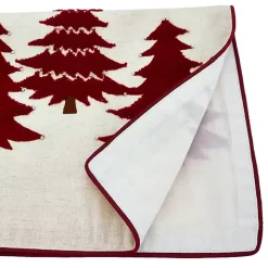 Red Embroidered Christmas Trees Table Runner