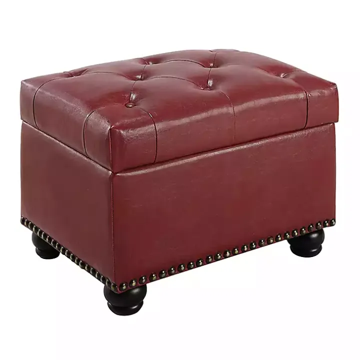 Red Faux Leather Jessy Storage Ottoman