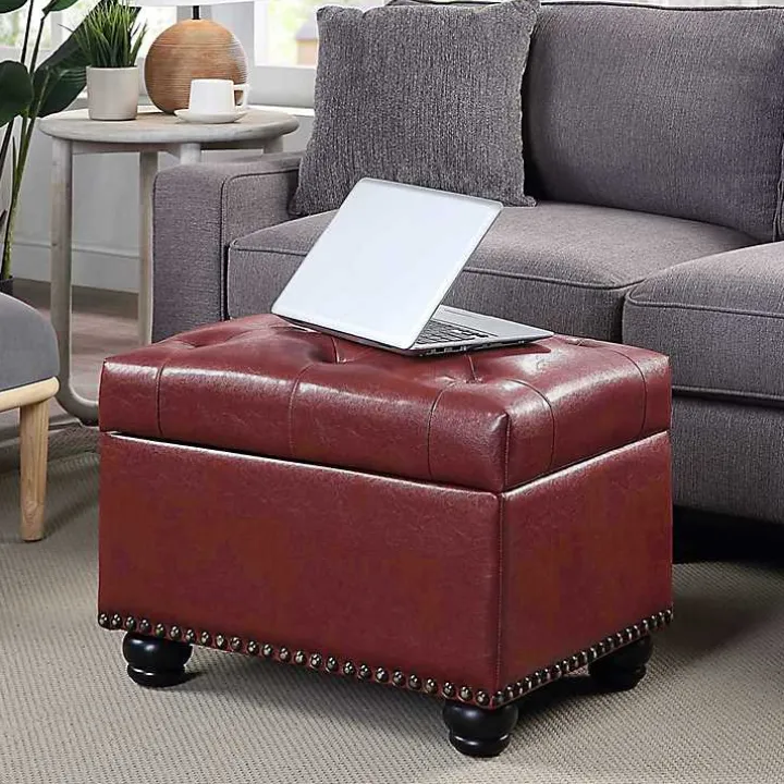 Red Faux Leather Jessy Storage Ottoman