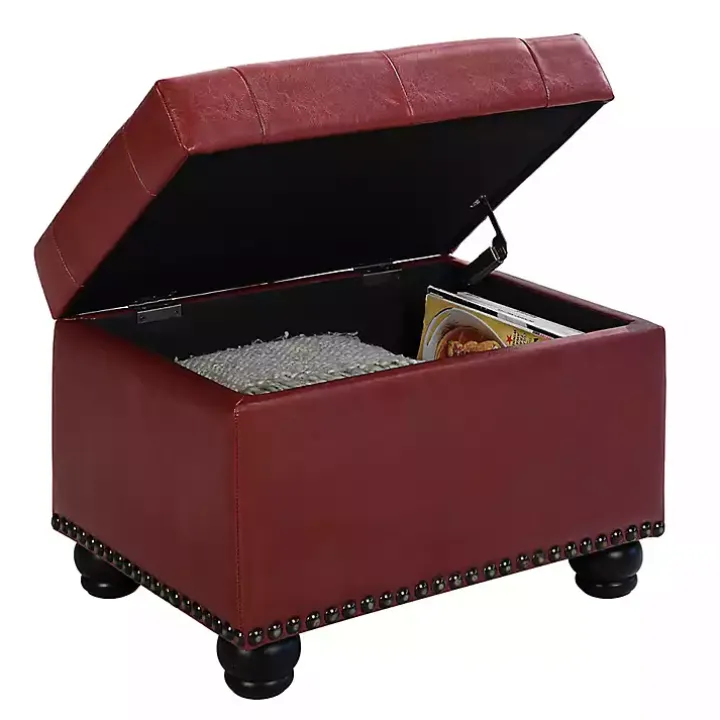 Red Faux Leather Jessy Storage Ottoman