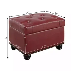 Red Faux Leather Jessy Storage Ottoman