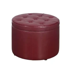 Red Faux Leather Round Shoe Storage Ottoman
