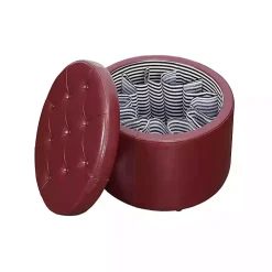 Red Faux Leather Round Shoe Storage Ottoman