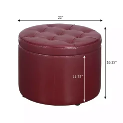 Red Faux Leather Round Shoe Storage Ottoman