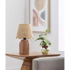 Red Faux Stone Table Lamp with Scalloped Shade