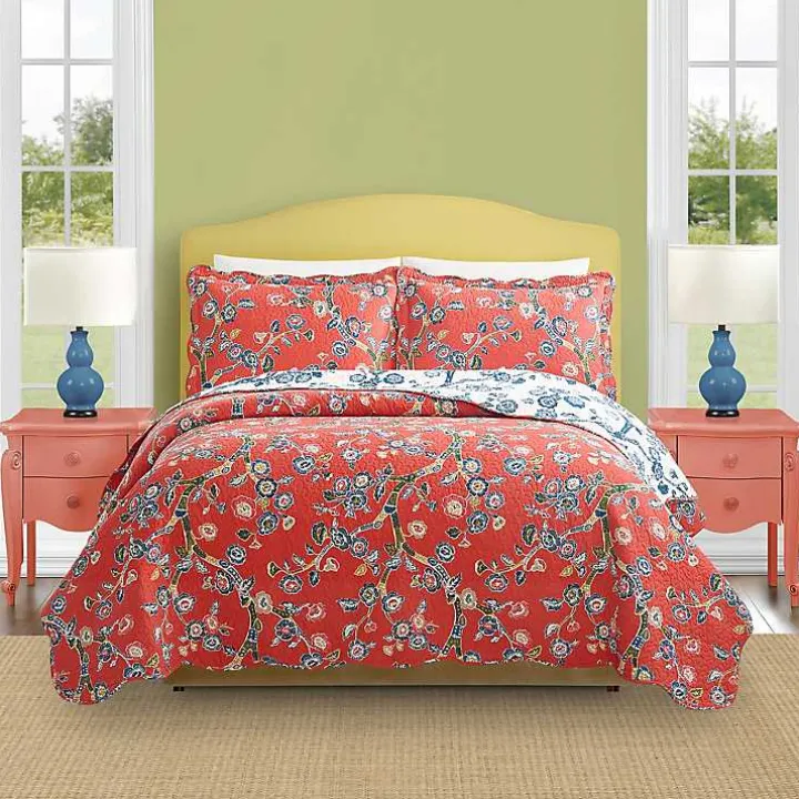 Red Floral Dreams 3-pc. Full/Queen Quilt Set