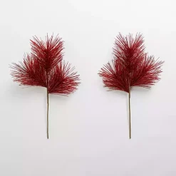 Red Glitter Pine Needle Picks, Set of 2