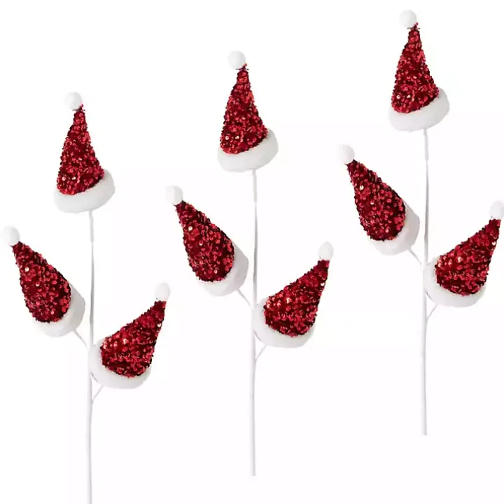 Red Glitter Santa Spray Stems, Set of 3