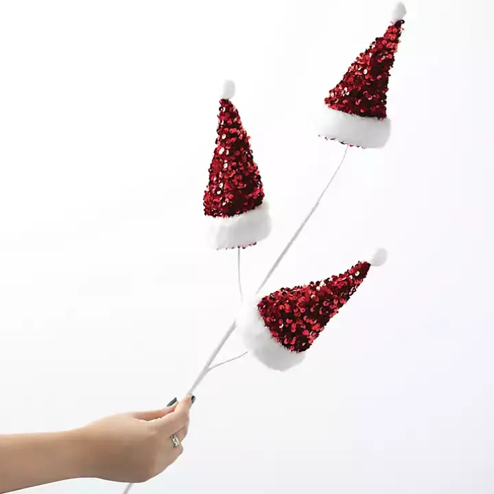 Red Glitter Santa Spray Stems, Set of 3