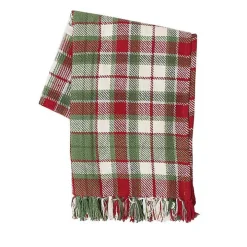 Red Green White Plaid Christmas Throw Blanket