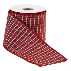 Red Houndstooth 10 yard Christmas Ribbon