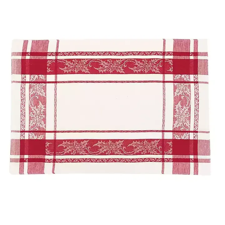 Red Jaquard Plaid Reversible Placemats, Set of 6
